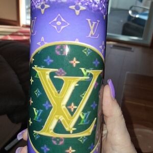Louis Vuitton Fashion Gold Monogram Tumbler — Purple & Green Accents